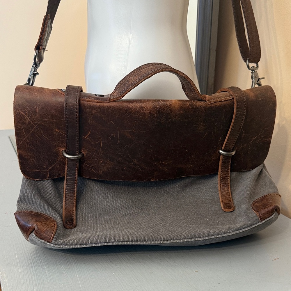 Brown and Gray Leather Messenger Bag